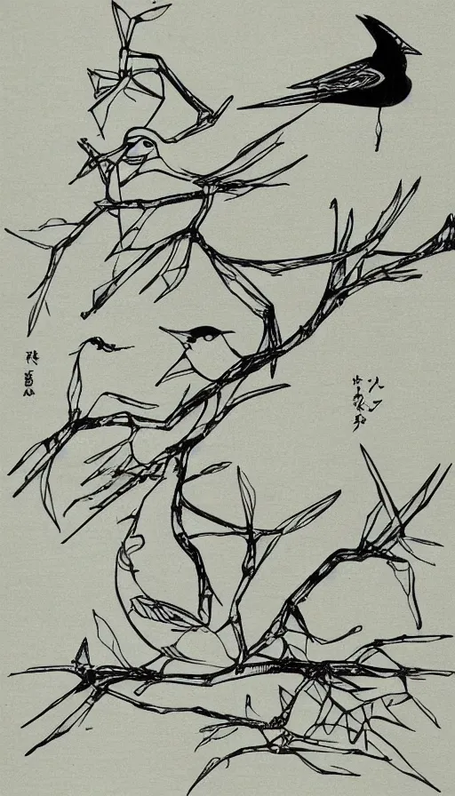 Image similar to stick figures bird, by yoshitaka amano