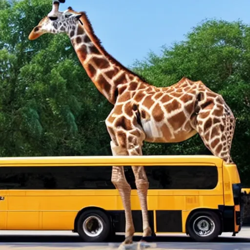 Image similar to giraffe driving a bus