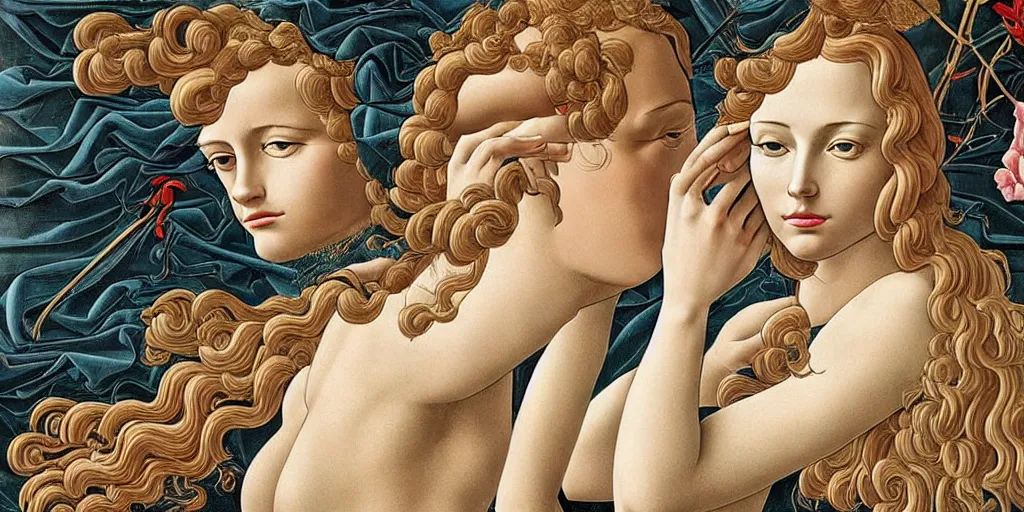 Image similar to the 12 months of the year as figures, in a mixed style of Botticelli and Æon Flux, stunningly detailed artwork