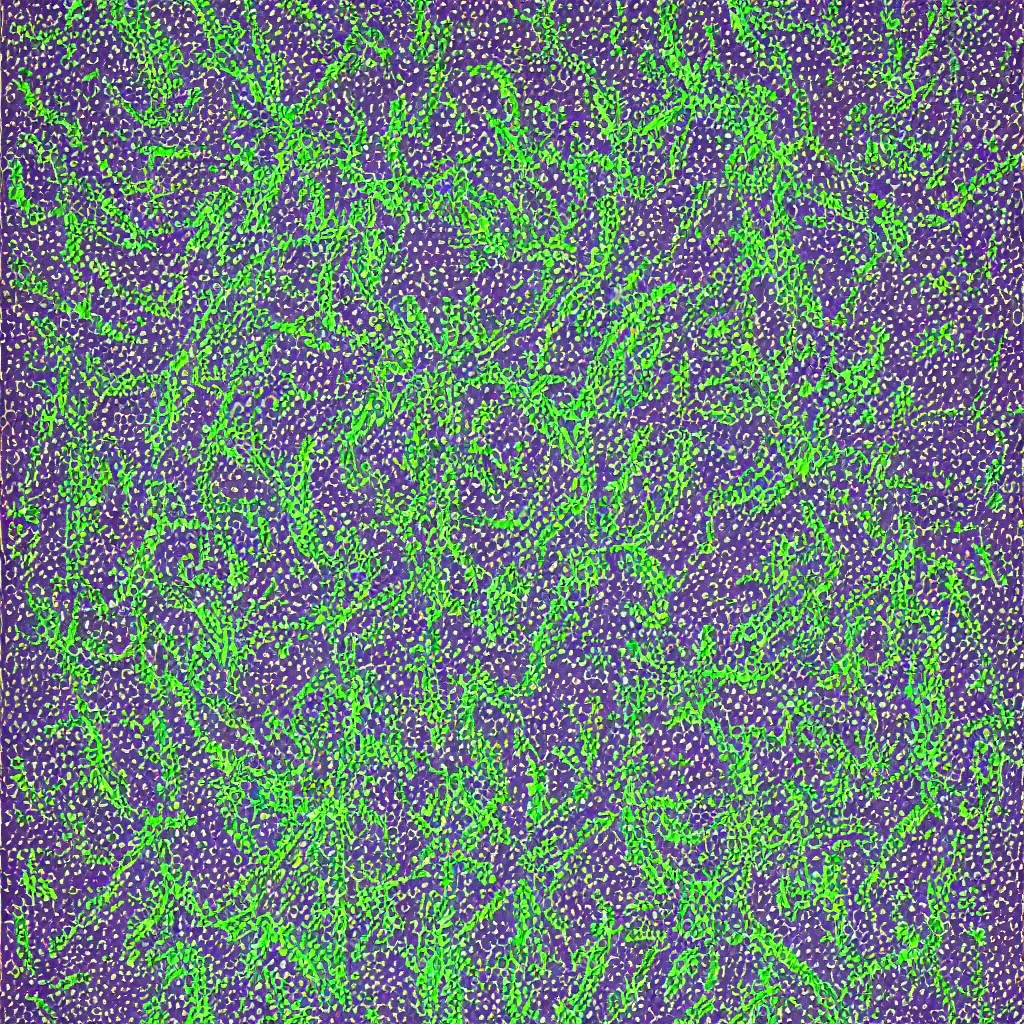 Prompt: camo made of out cannabis, smiling, abstract, maya bloch artwork, do hoang tuong artwork, cryptic, dots, stipple, lines, abstract, geometry, splotch, concrete, color tearing, uranium, acrylic, neon, pitch bending, cannabis plant leaves, faceless people, dark, ominous, eerie, minimal, points, technical, painting