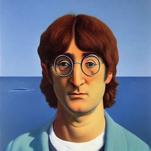 Image similar to painting of a young john lennon by rene magritte, hd, 4 k, detailed, award winning
