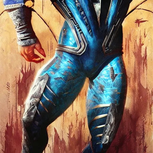 Prompt: Sub Zero (Mortal Kombat), beautiful full body portrait by Karol Bak and jeremiah ketner