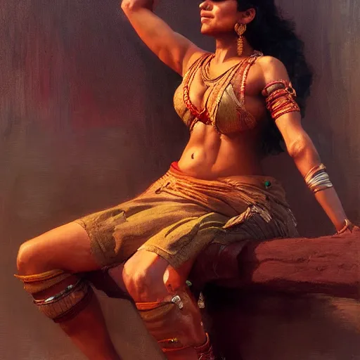 Image similar to a fit indian woman. highly detailed painting by gaston bussiere, craig mullins, j. c. leyendecker 8 k