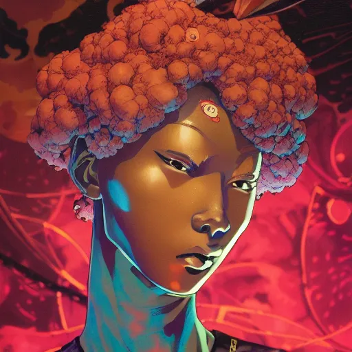 Image similar to citizen afropunk soft light painted by james jean and katsuhiro otomo and erik jones, inspired by akira anime, smooth face feature, intricate oil painting, high detail illustration, sharp high detail, manga and anime 1 9 9 9