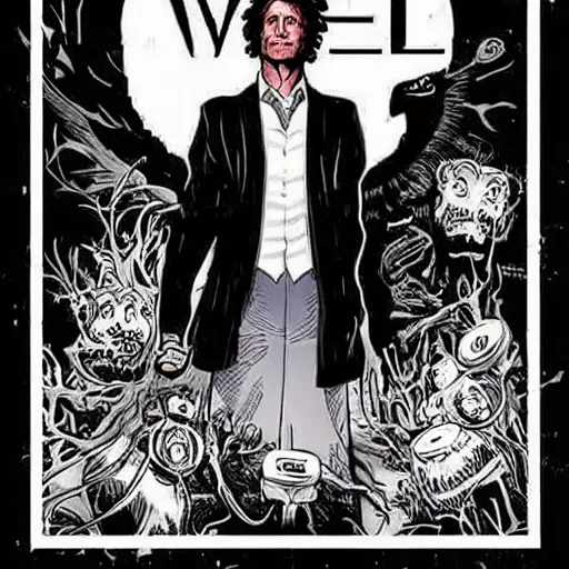 Image similar to neil gaiman an american gods mr wednesday comic book cover, marvel, dark art style