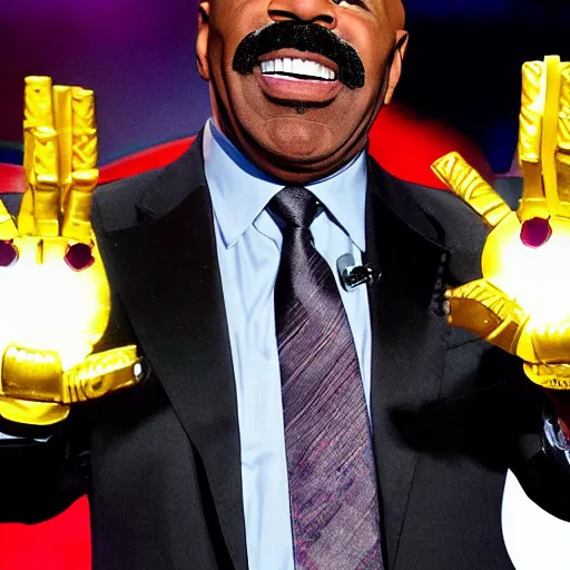 Image similar to Steve harvey with the infinity gauntlet