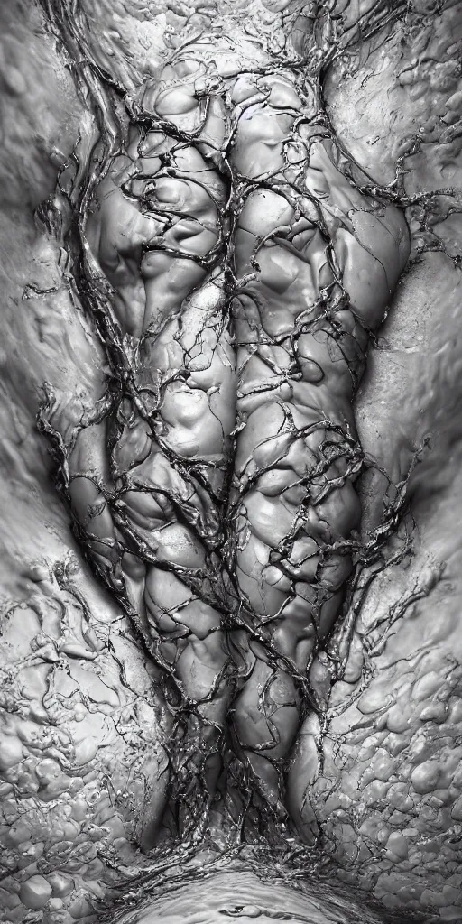 Image similar to beautiful human bodies intertwined, 3 d fractals, mandelbulb, dripping wet, skin, highly detailed, hyperrealism, cinematic