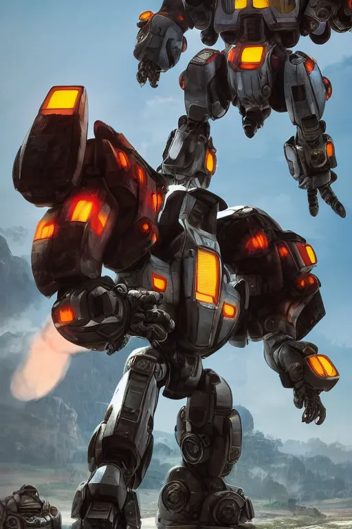 Image similar to mechwarrior 5 : mercenaries mech megaman transformer robot boss tank engine game octane render, 4 k, hd 2 0 2 2 3 d cgi rtx hdr style chrome reflexion glow fanart, global illumination ray tracing hdr fanart arstation by ian pesty by jesper ejsing pixar and disney unreal zbrush central hardmesh