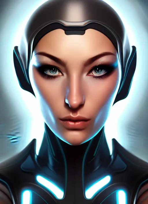 Prompt: portrait of a cyborg woman by Artgerm, (((((face turns left))))) (((((((face turns right))))))), eyes closed , biomechanical, hyper detailled, trending on artstation