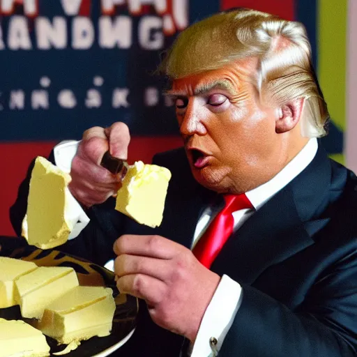 Prompt: donald trump eating a stick of butter