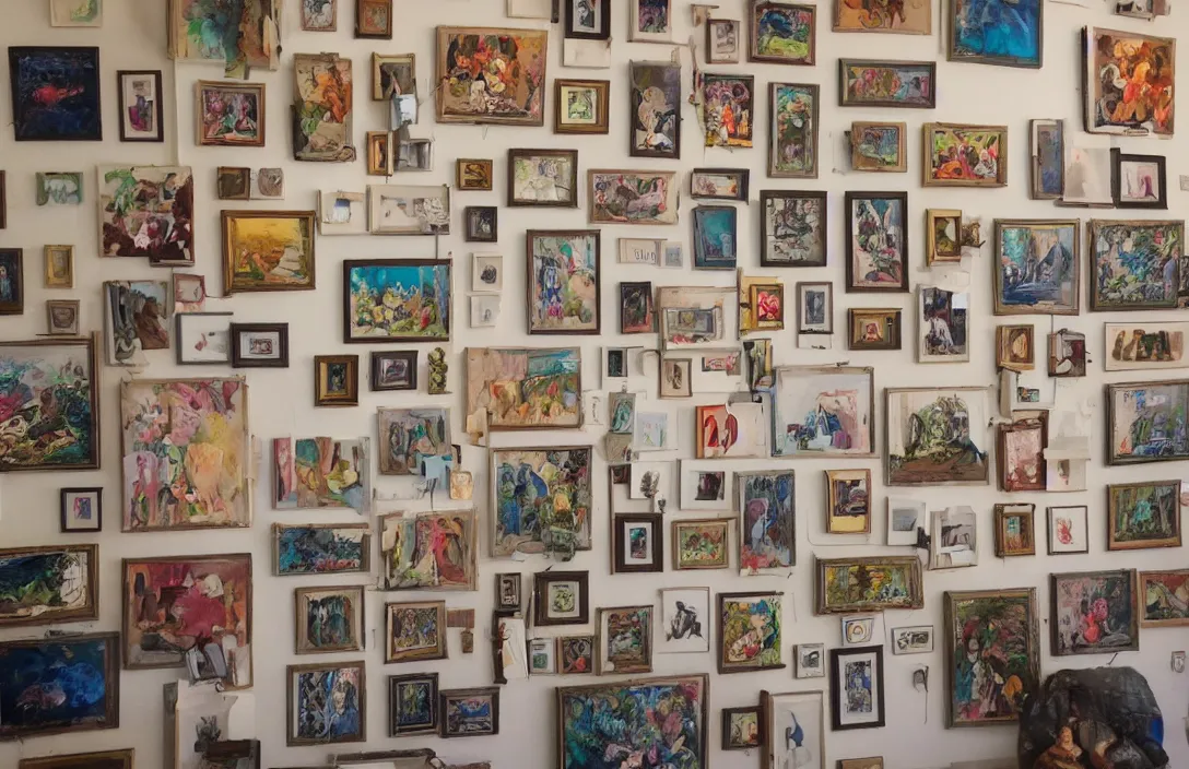 Image similar to wall full of beautiful paintings