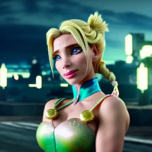 Prompt: cinematic scene with elsa pataki as jolyne from jojo's bizarre adventure, live action film, stone ocean, dramatic, small details, volumetric lighting, still frame