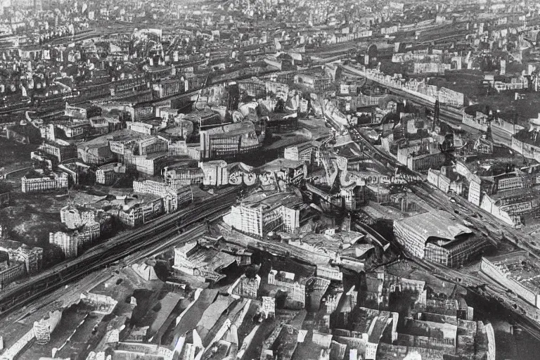 Image similar to bird's eye view photograph of a Soviet city