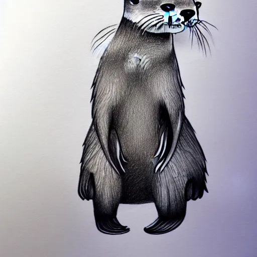 Image similar to an otter in a dress, pencil drawing