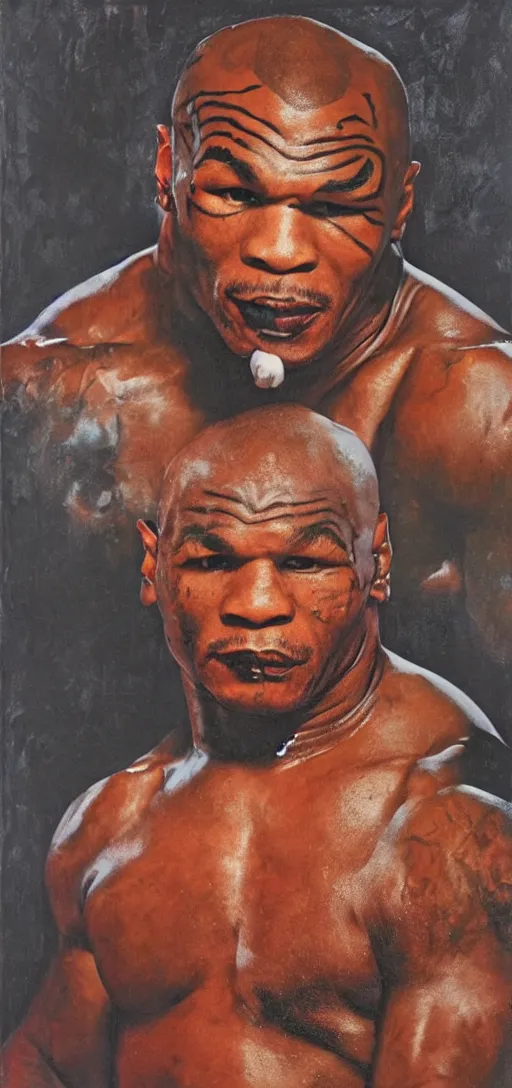 Image similar to macabre magic realism portrait of mike tyson painted by ivan albright