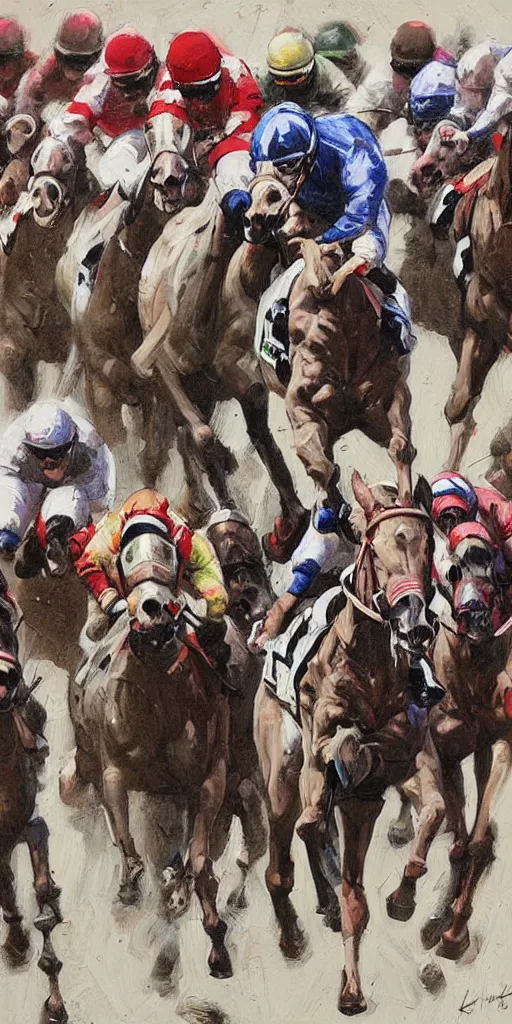 Image similar to oil painting scene from Horse racing by kim jung gi