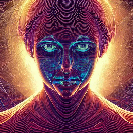 Prompt: beautiful portrait of intelligence of science, spatial space deformation in latent space, math art, astral plane, by artgerm and dan mumford and gustave dore