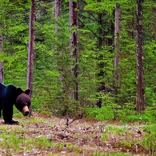Prompt: a bear walking in the forrest. the bear is enormous