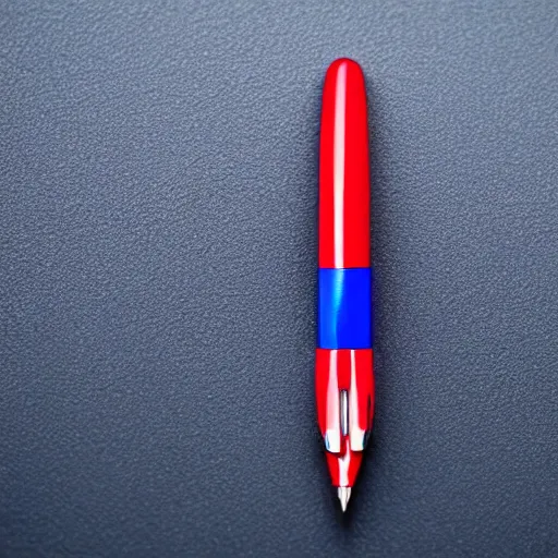 Image similar to logo of a pen tip, with ai theme, cool red and blue wires running through the pen, trending on logostation