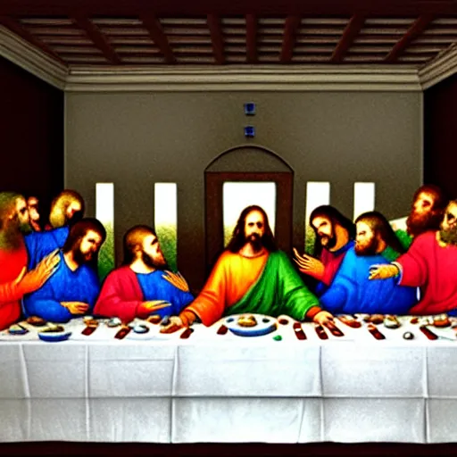 Prompt: the last supper but it is only jesus'clones, realistic, hdr, clear image, hdd, rtx on,