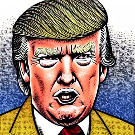 Prompt: a portrait of dONALD tRUMP drawn by Robert Crumb