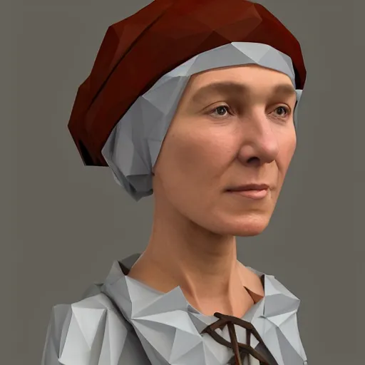 Image similar to a medieval peasant woman with a look of quiet determination, low poly portrait