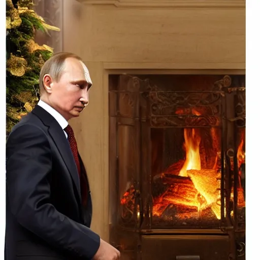 Image similar to vladimir putin in a waistcoat staring at a log fire jelious girlfriend, 1 5 0 mm lighting effect