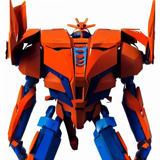 Prompt: a long shot of a jaeger which based on the concept of evangelion, blue + orange, with tail, animal style head, in the style of the movie pacific rim, detailed, 4k, by Ashley Wood