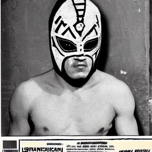 Prompt: mexican superhero luchador with mask 1 9 7 0's photo