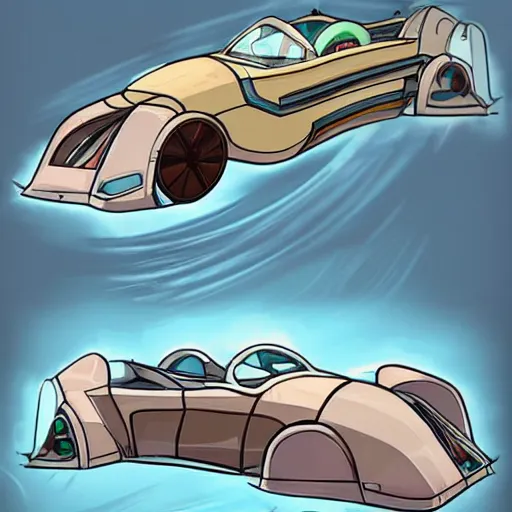 Prompt: deponia art style retrofuturism car concept