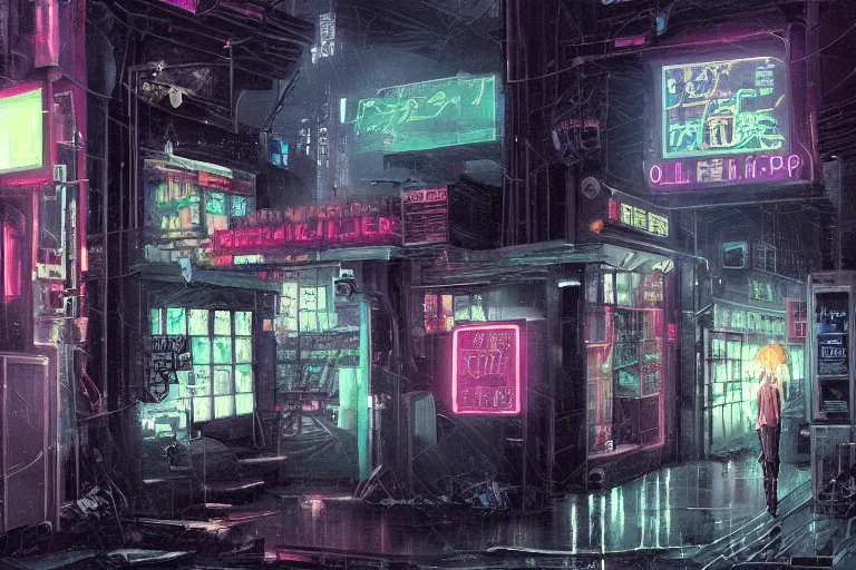 Oil painting of a cyberpunk funeral home, 4k, art by | Stable Diffusion ...