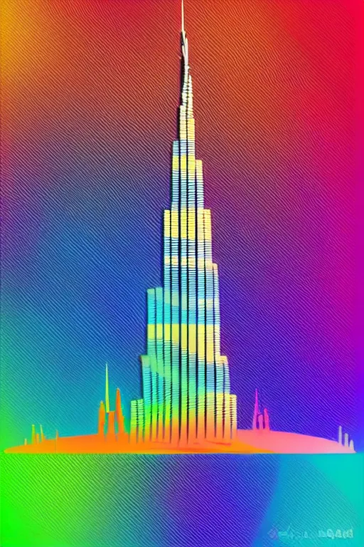 Image similar to minimalist boho style art of colorful burj khalifa, illustration, vector art