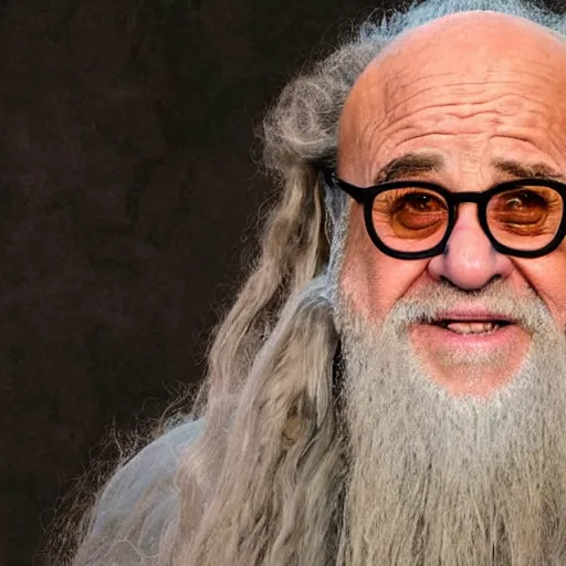 Image similar to danny devito starring as gandalf the white in the 2 0 2 4 lord of the rings movie, full body, hyper realistic, high quality, wide angle, always sunny in philadelphia