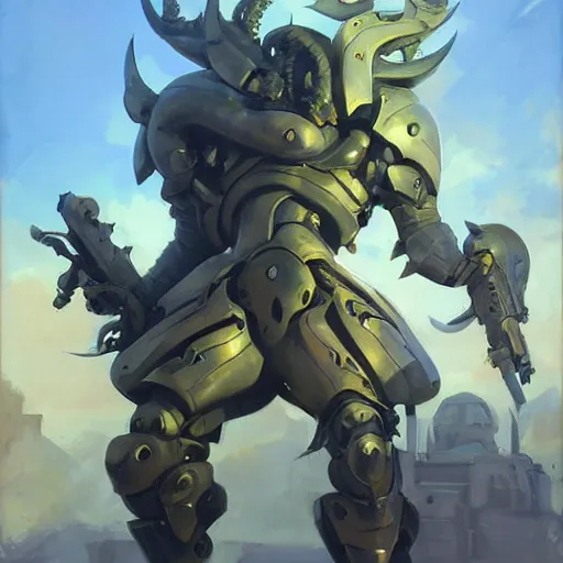 Image similar to greg manchess portrait painting of armored cthulhu as overwatch character, medium shot, asymmetrical, profile picture, organic painting, sunny day, matte painting, bold shapes, hard edges, street art, trending on artstation, by huang guangjian and gil elvgren and sachin teng