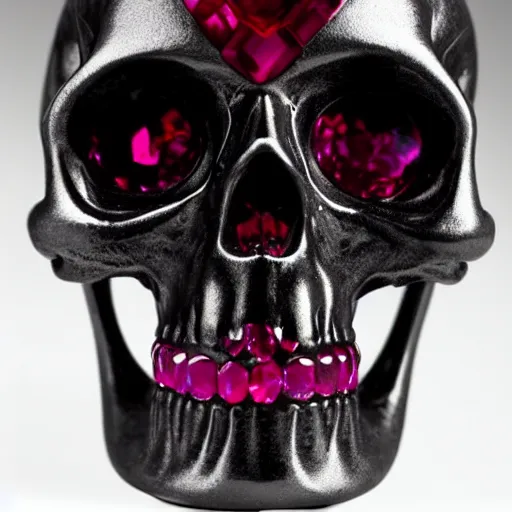 Prompt: A skull is made of ruby crystal.