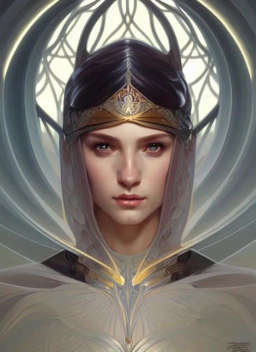 Image similar to symmetry!! portrait of fantasy knight, high fantasy, intricate, elegant, highly detailed, digital painting, artstation, concept art, smooth, sharp focus, illustration, art by artgerm and greg rutkowski and alphonse mucha, 8 k