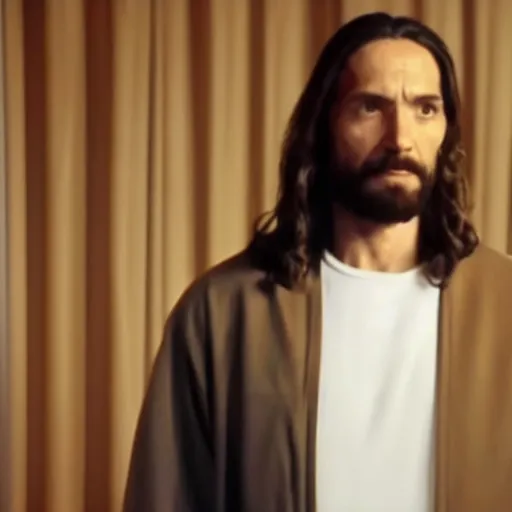 Prompt: screenshot of jesus christ in twin peaks