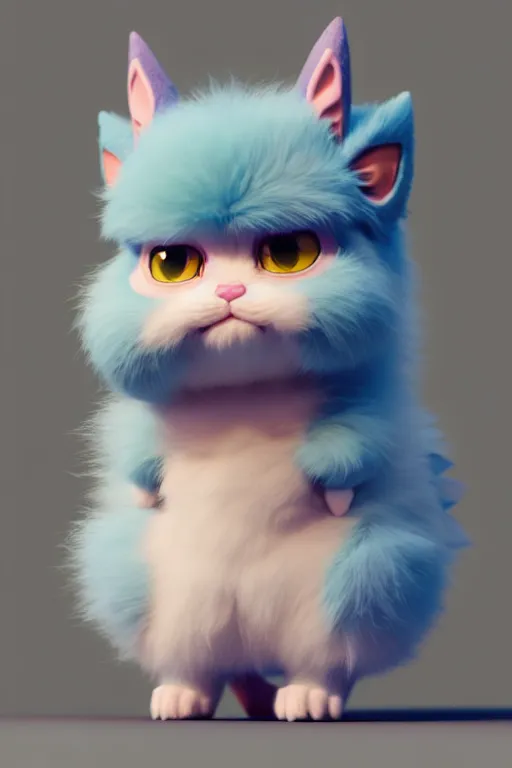 Prompt: high quality 3 d render hyperrealist very cute pastel fluffy! grumpy griffin cat hybrid with armor, vray smooth, in the style of detective pikachu, hannah yata charlie immer, dramatic pink light, low angle, uhd 8 k, sharp focus