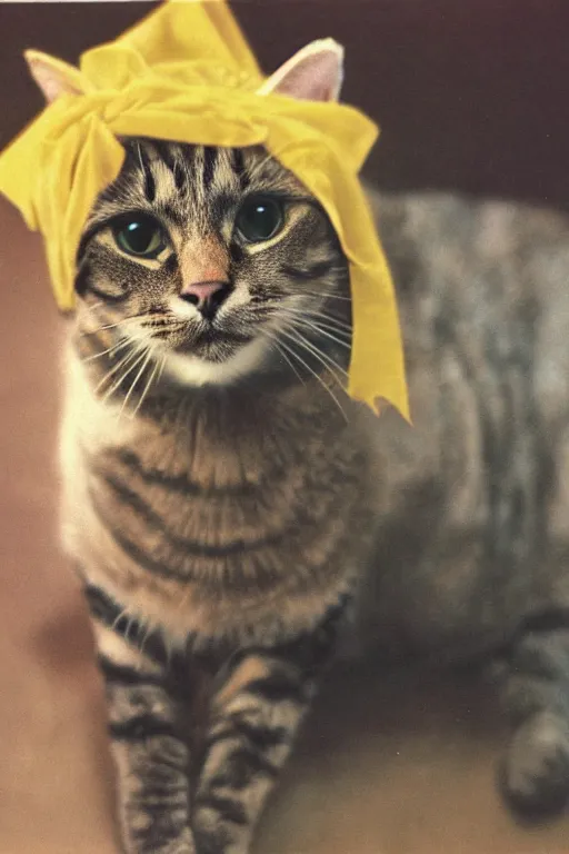 Prompt: anthropomorphic color photo of a cat wearing a costume, realistic