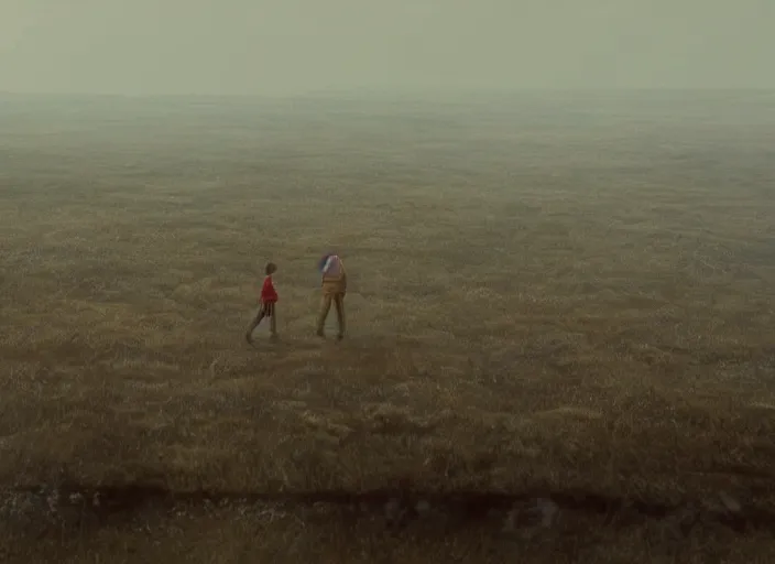 Image similar to A very high resolution image from a new movie, landscape, raining, hot, directed by wes anderson