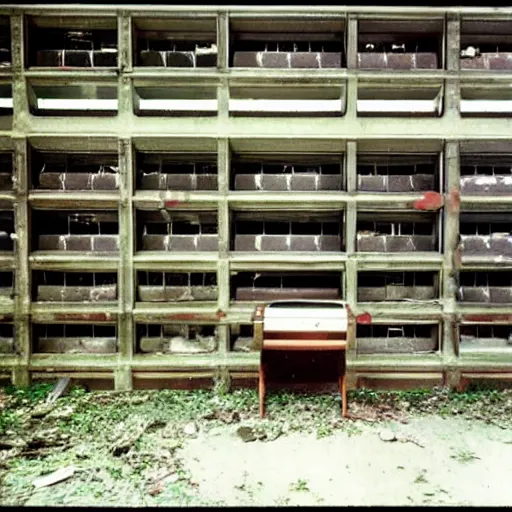 Image similar to abandoned 1 9 6 0 s computer complex, autochrome