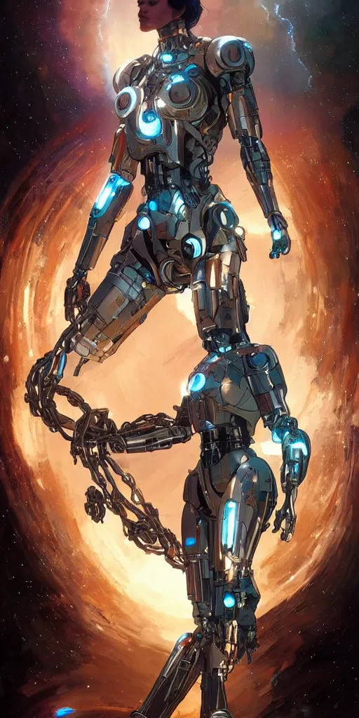 Image similar to cyborg droid entanglement milky way, epic lighting, sketch illustration, ultra detailed, art by artgerm and greg rutkowski and alphonse mucha