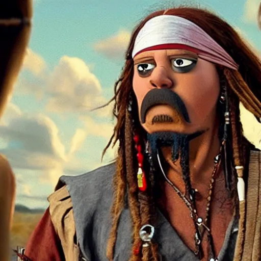 Image similar to A still of Homer Simpson as Jack Sparrow