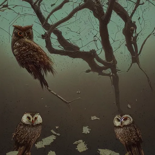 Prompt: long shot of a duo owl, duolingo, art by esao andrews, by james jean, marc simonetti, by victo ngai, humorous illustration, hyperrealistic, big depth of field, warm colors, night scenery, dim light, 3 d octane render, 4 k, tilt shift, conceptart, hyperdetailed, hyperrealistic, trending on artstation