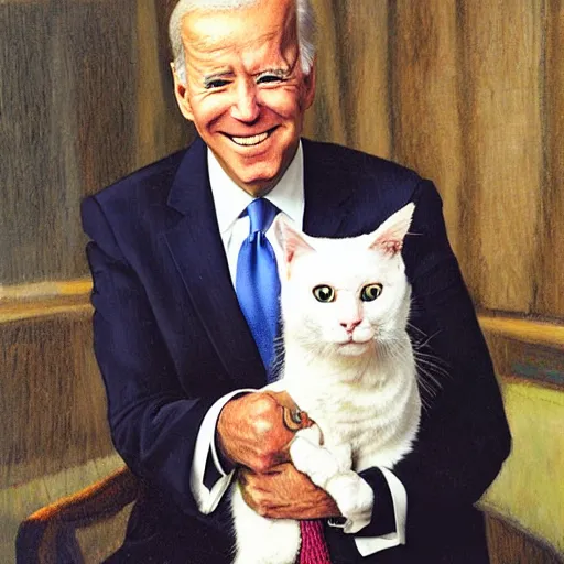 Prompt: portrait of joe biden holding a cat