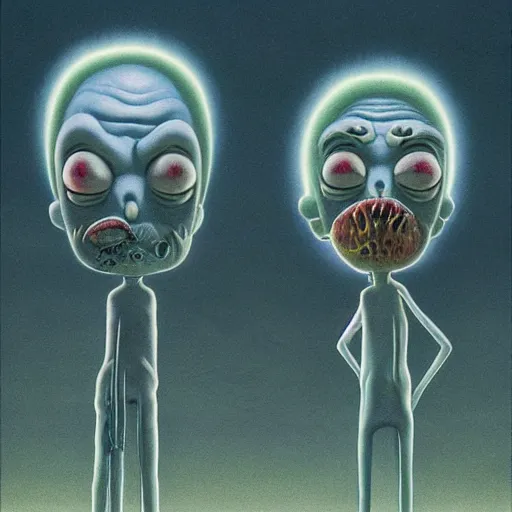 Image similar to Rick & Morty made by Zdzislaw Beksinski, 4k detailed art