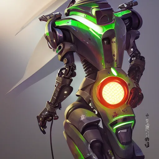 Image similar to genji shimada, robot ninja, game design fanart by concept artist gervasio canda, behance hd by jesper ejsing, by rhads, makoto shinkai and lois van baarle, ilya kuvshinov, rossdraws global illumination radiating a glowing aura global illumination ray tracing hdr render in unreal engine 5