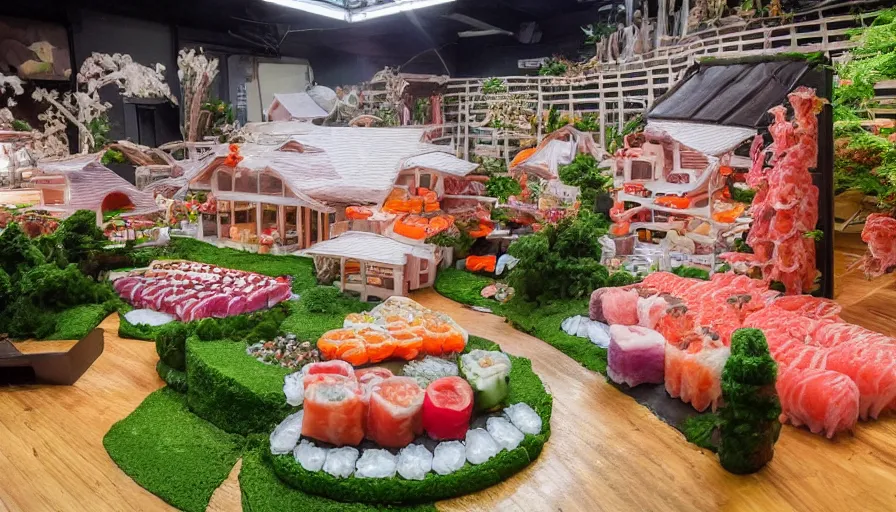 Prompt: a Barndominiums house made of sushi, 4k photography award winning,