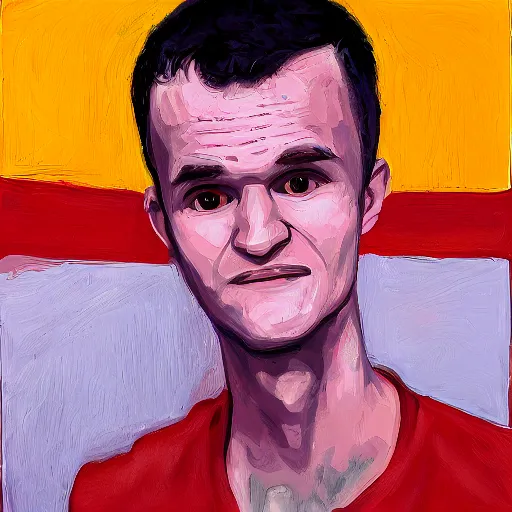 Prompt: vitalik buterin, painted by antoni tapies