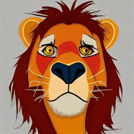 Image similar to Simba form the Lion King look like an ordinary boy with beautiful hear and head, wearing jeans and a white T-shirt, digital art style